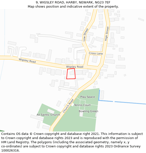 9, WIGSLEY ROAD, HARBY, NEWARK, NG23 7EF: Location map and indicative extent of plot
