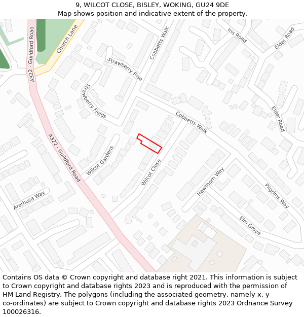 9, WILCOT CLOSE, BISLEY, WOKING, GU24 9DE: Location map and indicative extent of plot