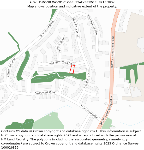9, WILDMOOR WOOD CLOSE, STALYBRIDGE, SK15 3RW: Location map and indicative extent of plot