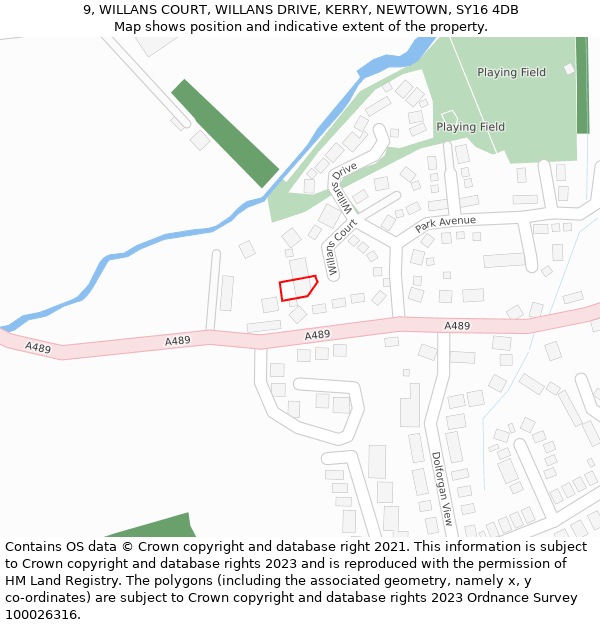 9, WILLANS COURT, WILLANS DRIVE, KERRY, NEWTOWN, SY16 4DB: Location map and indicative extent of plot