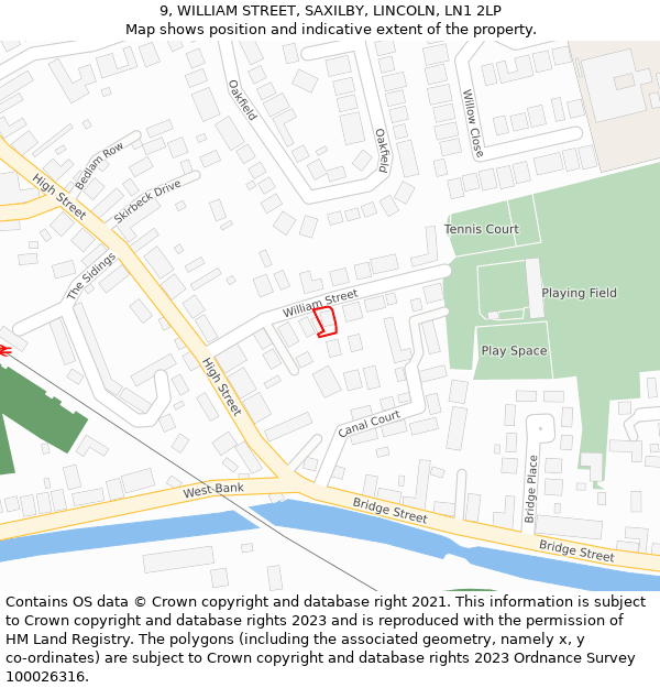 9, WILLIAM STREET, SAXILBY, LINCOLN, LN1 2LP: Location map and indicative extent of plot