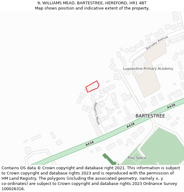 9, WILLIAMS MEAD, BARTESTREE, HEREFORD, HR1 4BT: Location map and indicative extent of plot