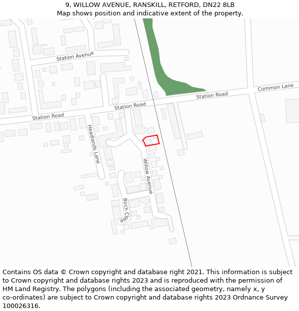 9, WILLOW AVENUE, RANSKILL, RETFORD, DN22 8LB: Location map and indicative extent of plot