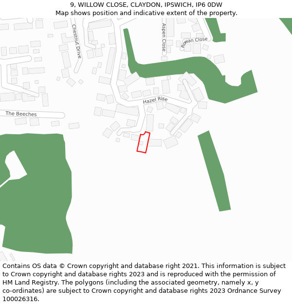 9, WILLOW CLOSE, CLAYDON, IPSWICH, IP6 0DW: Location map and indicative extent of plot