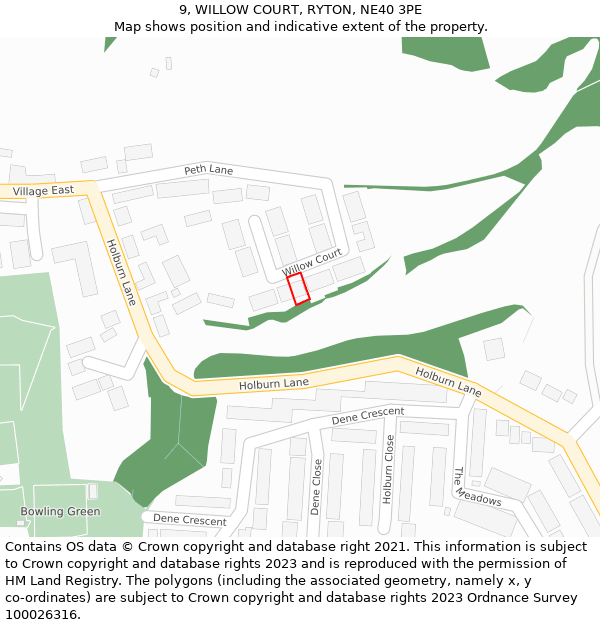 9, WILLOW COURT, RYTON, NE40 3PE: Location map and indicative extent of plot