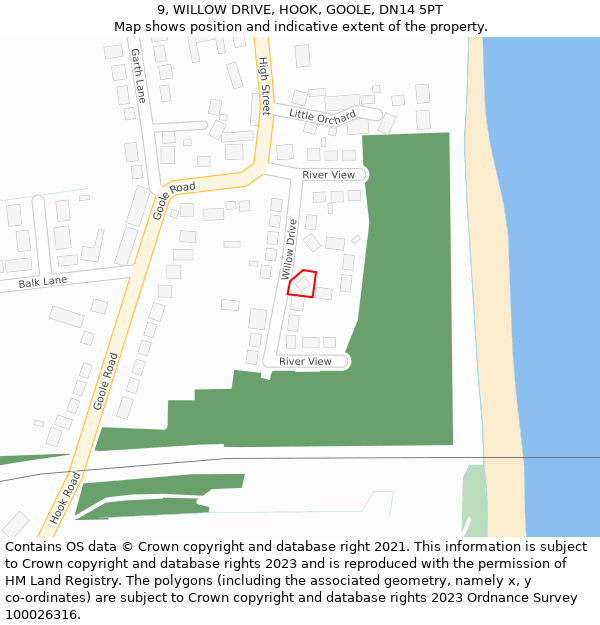 9, WILLOW DRIVE, HOOK, GOOLE, DN14 5PT: Location map and indicative extent of plot