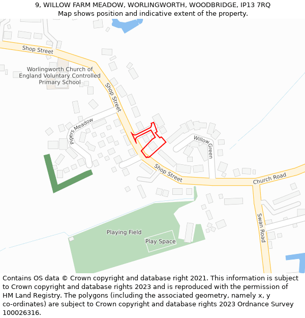 9, WILLOW FARM MEADOW, WORLINGWORTH, WOODBRIDGE, IP13 7RQ: Location map and indicative extent of plot