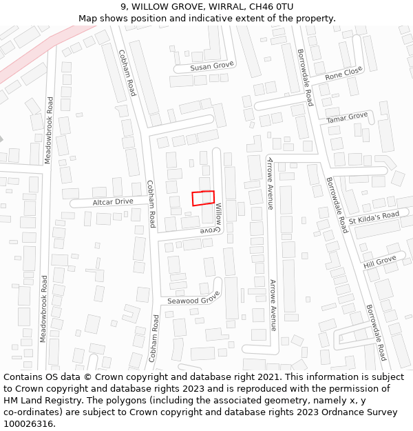 9, WILLOW GROVE, WIRRAL, CH46 0TU: Location map and indicative extent of plot