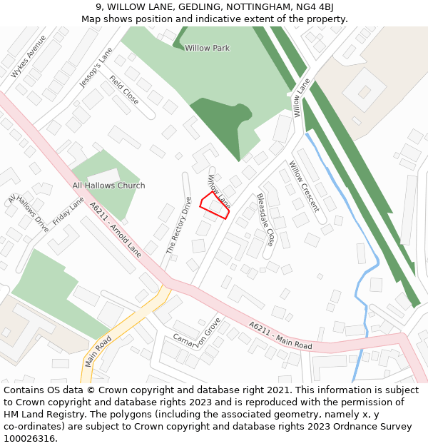 9, WILLOW LANE, GEDLING, NOTTINGHAM, NG4 4BJ: Location map and indicative extent of plot