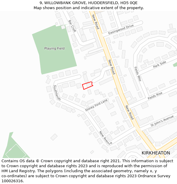 9, WILLOWBANK GROVE, HUDDERSFIELD, HD5 0QE: Location map and indicative extent of plot