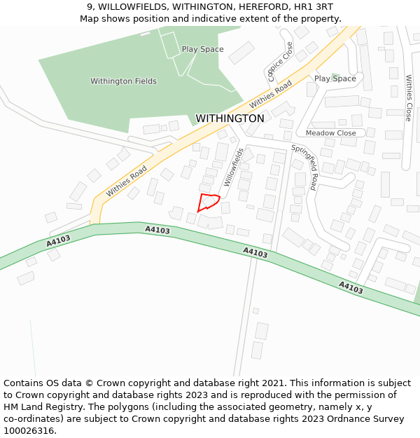 9, WILLOWFIELDS, WITHINGTON, HEREFORD, HR1 3RT: Location map and indicative extent of plot