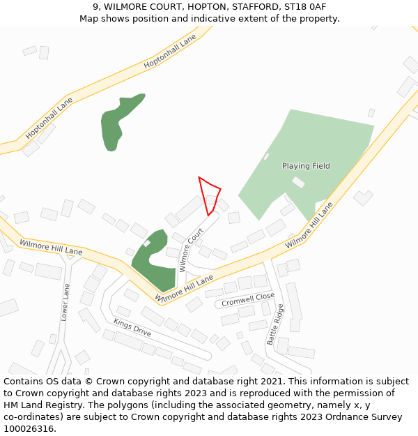 9, WILMORE COURT, HOPTON, STAFFORD, ST18 0AF: Location map and indicative extent of plot