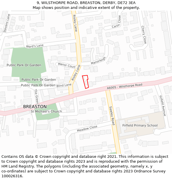 9, WILSTHORPE ROAD, BREASTON, DERBY, DE72 3EA: Location map and indicative extent of plot