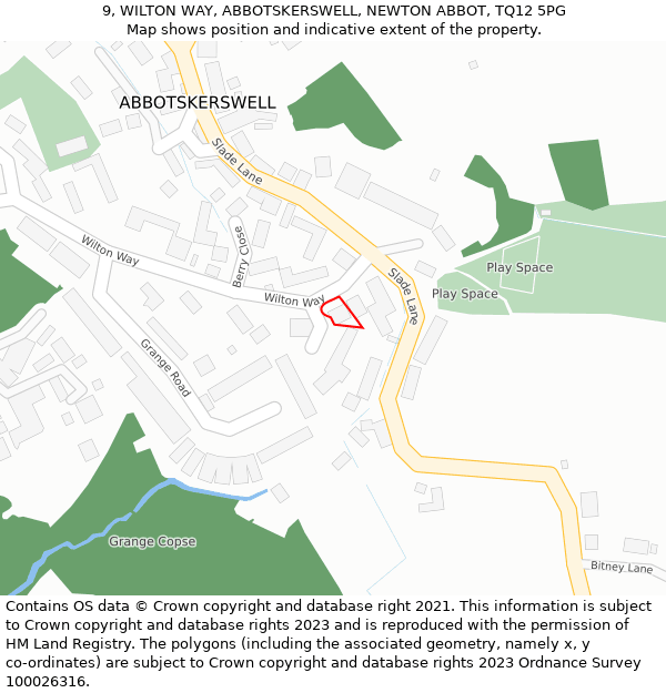 9, WILTON WAY, ABBOTSKERSWELL, NEWTON ABBOT, TQ12 5PG: Location map and indicative extent of plot