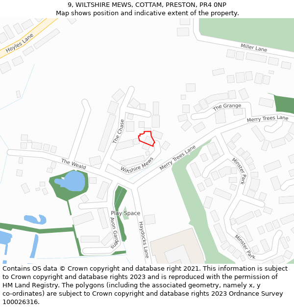 9, WILTSHIRE MEWS, COTTAM, PRESTON, PR4 0NP: Location map and indicative extent of plot