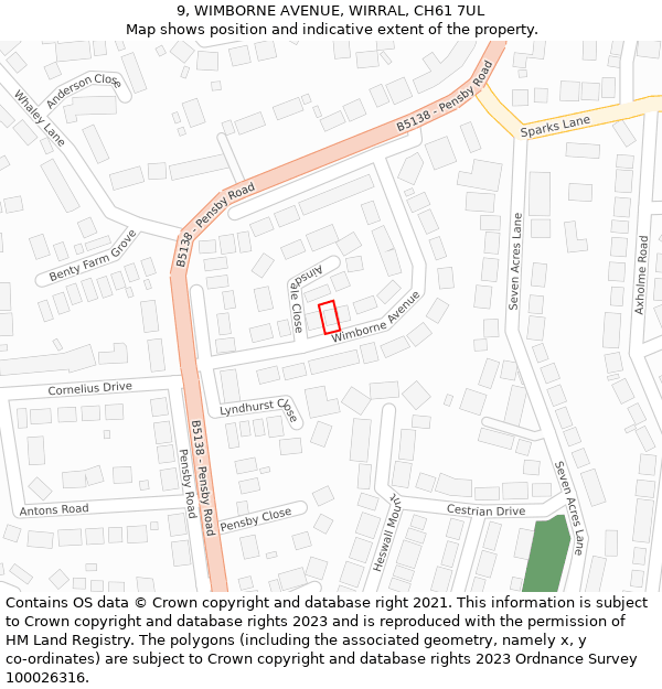 9, WIMBORNE AVENUE, WIRRAL, CH61 7UL: Location map and indicative extent of plot