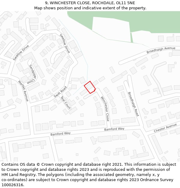 9, WINCHESTER CLOSE, ROCHDALE, OL11 5NE: Location map and indicative extent of plot