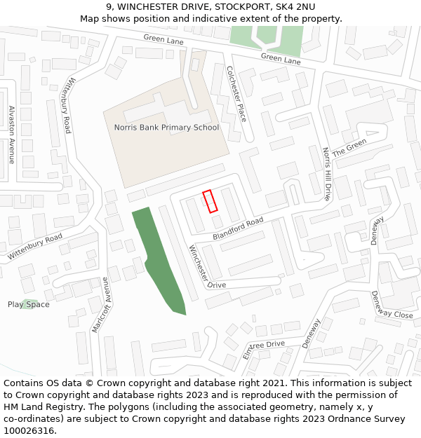 9, WINCHESTER DRIVE, STOCKPORT, SK4 2NU: Location map and indicative extent of plot