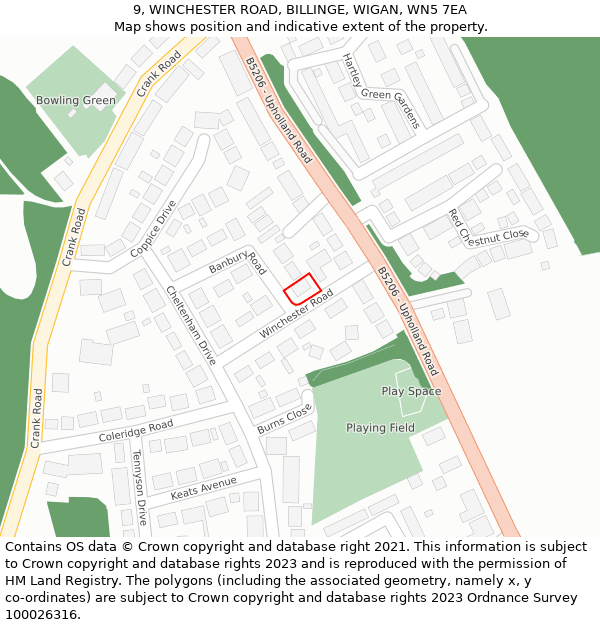 9, WINCHESTER ROAD, BILLINGE, WIGAN, WN5 7EA: Location map and indicative extent of plot