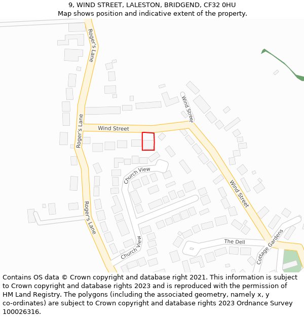 9, WIND STREET, LALESTON, BRIDGEND, CF32 0HU: Location map and indicative extent of plot