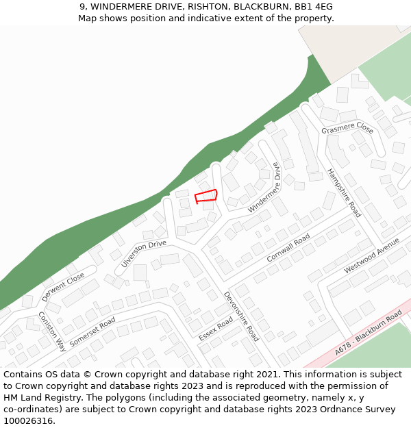 9, WINDERMERE DRIVE, RISHTON, BLACKBURN, BB1 4EG: Location map and indicative extent of plot