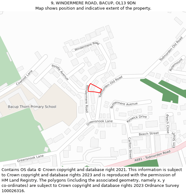 9, WINDERMERE ROAD, BACUP, OL13 9DN: Location map and indicative extent of plot