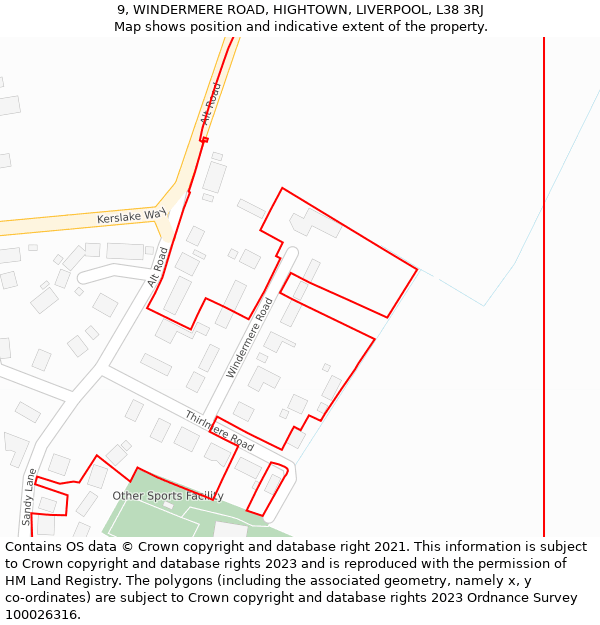 9, WINDERMERE ROAD, HIGHTOWN, LIVERPOOL, L38 3RJ: Location map and indicative extent of plot