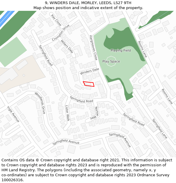 9, WINDERS DALE, MORLEY, LEEDS, LS27 9TH: Location map and indicative extent of plot