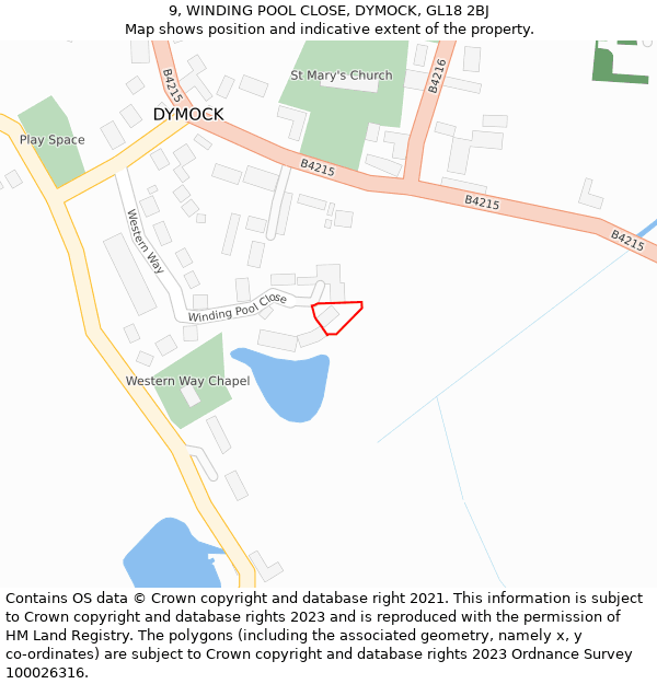 9, WINDING POOL CLOSE, DYMOCK, GL18 2BJ: Location map and indicative extent of plot