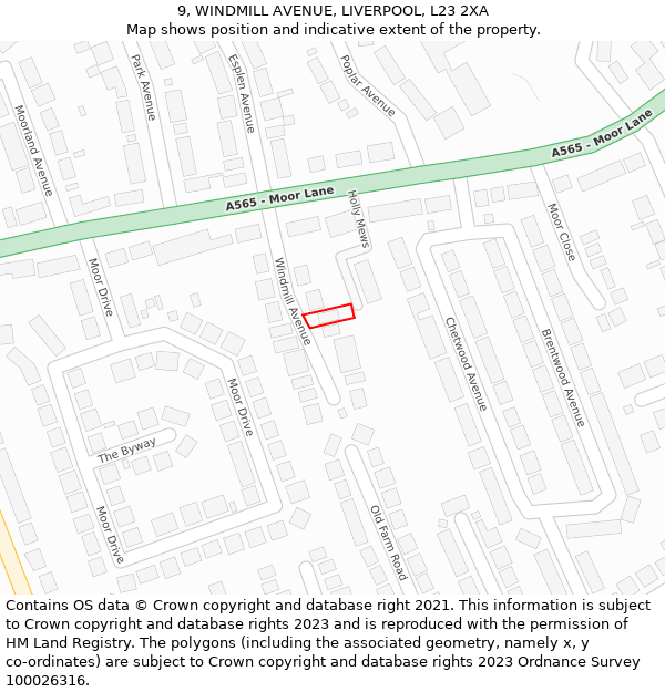 9, WINDMILL AVENUE, LIVERPOOL, L23 2XA: Location map and indicative extent of plot