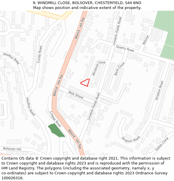 9, WINDMILL CLOSE, BOLSOVER, CHESTERFIELD, S44 6ND: Location map and indicative extent of plot