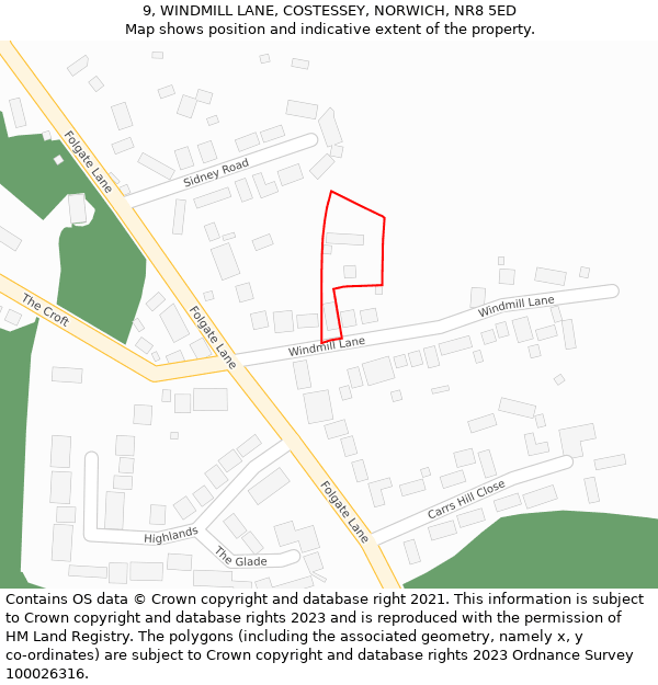 9, WINDMILL LANE, COSTESSEY, NORWICH, NR8 5ED: Location map and indicative extent of plot