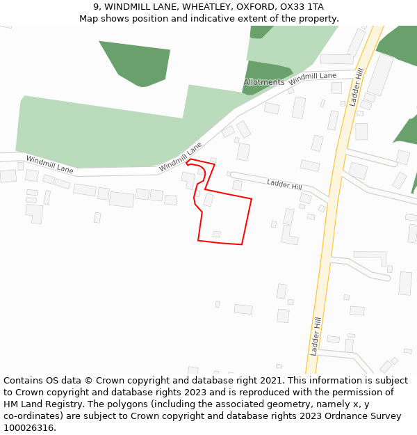 9, WINDMILL LANE, WHEATLEY, OXFORD, OX33 1TA: Location map and indicative extent of plot