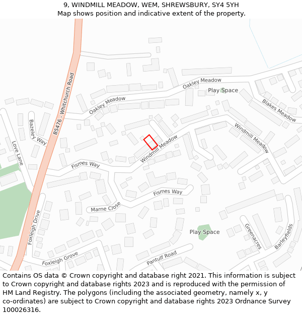 9, WINDMILL MEADOW, WEM, SHREWSBURY, SY4 5YH: Location map and indicative extent of plot