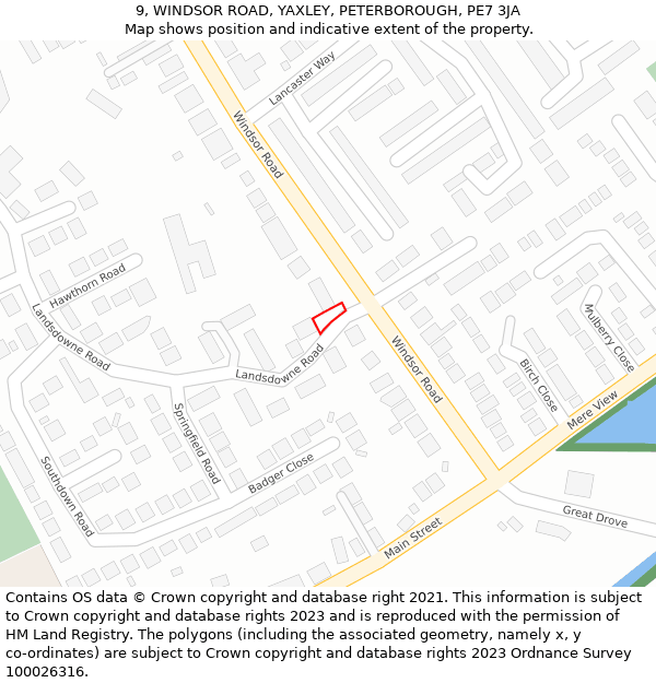 9, WINDSOR ROAD, YAXLEY, PETERBOROUGH, PE7 3JA: Location map and indicative extent of plot