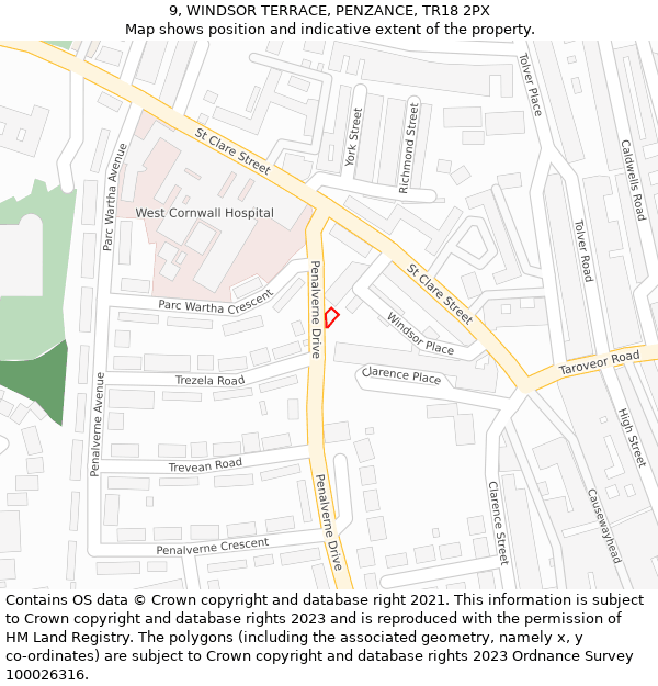 9, WINDSOR TERRACE, PENZANCE, TR18 2PX: Location map and indicative extent of plot