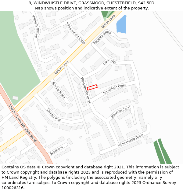 9, WINDWHISTLE DRIVE, GRASSMOOR, CHESTERFIELD, S42 5FD: Location map and indicative extent of plot