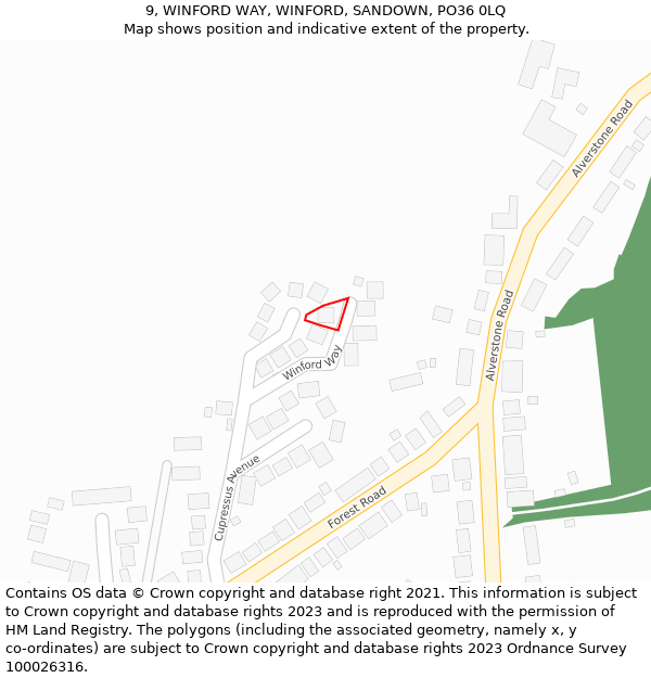 9, WINFORD WAY, WINFORD, SANDOWN, PO36 0LQ: Location map and indicative extent of plot
