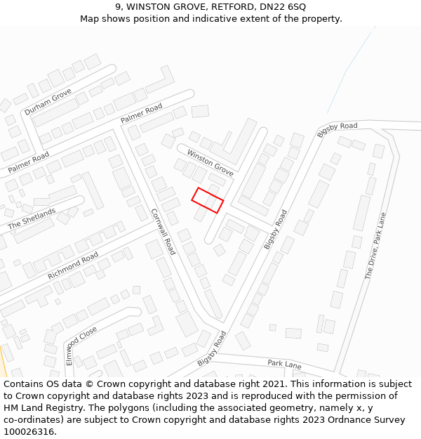 9, WINSTON GROVE, RETFORD, DN22 6SQ: Location map and indicative extent of plot