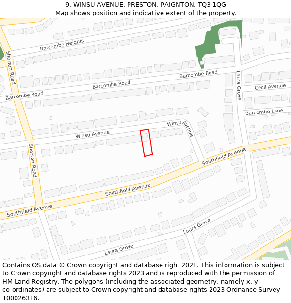 9, WINSU AVENUE, PRESTON, PAIGNTON, TQ3 1QG: Location map and indicative extent of plot