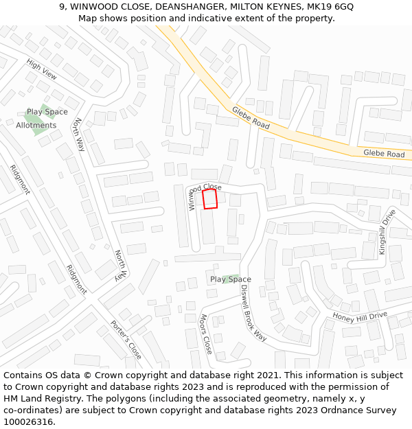 9, WINWOOD CLOSE, DEANSHANGER, MILTON KEYNES, MK19 6GQ: Location map and indicative extent of plot