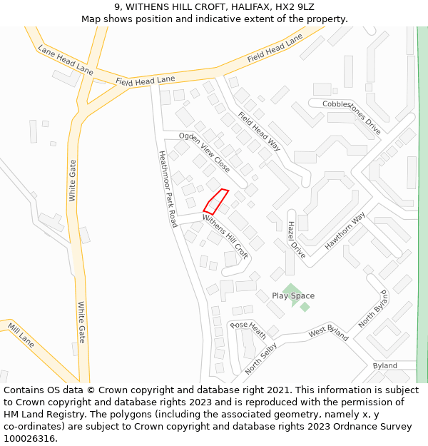 9, WITHENS HILL CROFT, HALIFAX, HX2 9LZ: Location map and indicative extent of plot