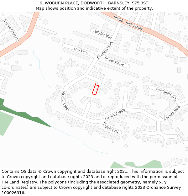 9, WOBURN PLACE, DODWORTH, BARNSLEY, S75 3ST: Location map and indicative extent of plot