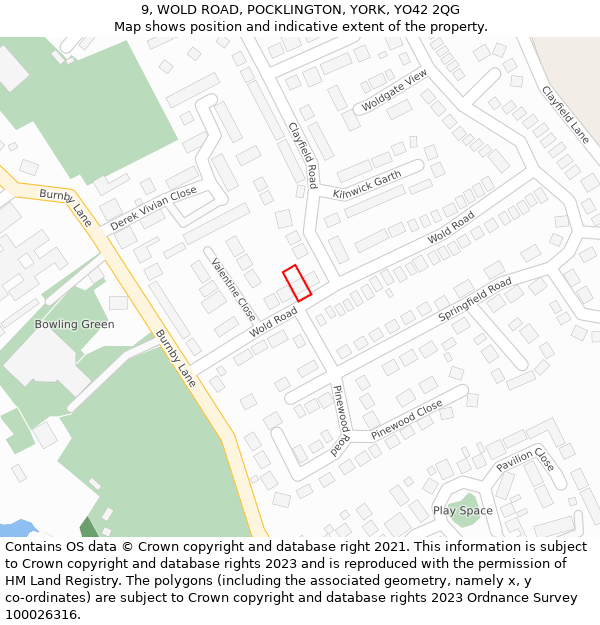 9, WOLD ROAD, POCKLINGTON, YORK, YO42 2QG: Location map and indicative extent of plot