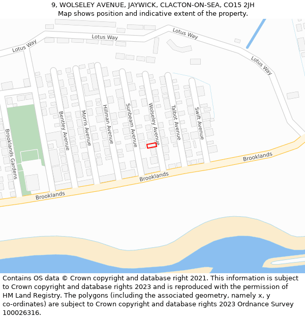 9, WOLSELEY AVENUE, JAYWICK, CLACTON-ON-SEA, CO15 2JH: Location map and indicative extent of plot