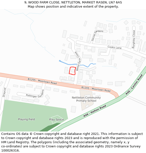 9, WOOD FARM CLOSE, NETTLETON, MARKET RASEN, LN7 6AS: Location map and indicative extent of plot