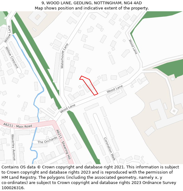 9, WOOD LANE, GEDLING, NOTTINGHAM, NG4 4AD: Location map and indicative extent of plot