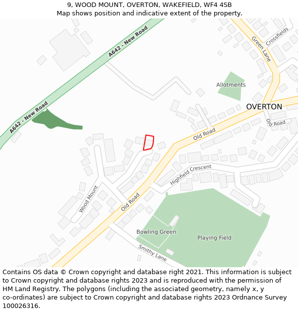 9, WOOD MOUNT, OVERTON, WAKEFIELD, WF4 4SB: Location map and indicative extent of plot