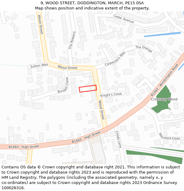 9, WOOD STREET, DODDINGTON, MARCH, PE15 0SA: Location map and indicative extent of plot