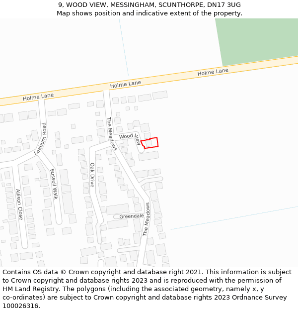 9, WOOD VIEW, MESSINGHAM, SCUNTHORPE, DN17 3UG: Location map and indicative extent of plot